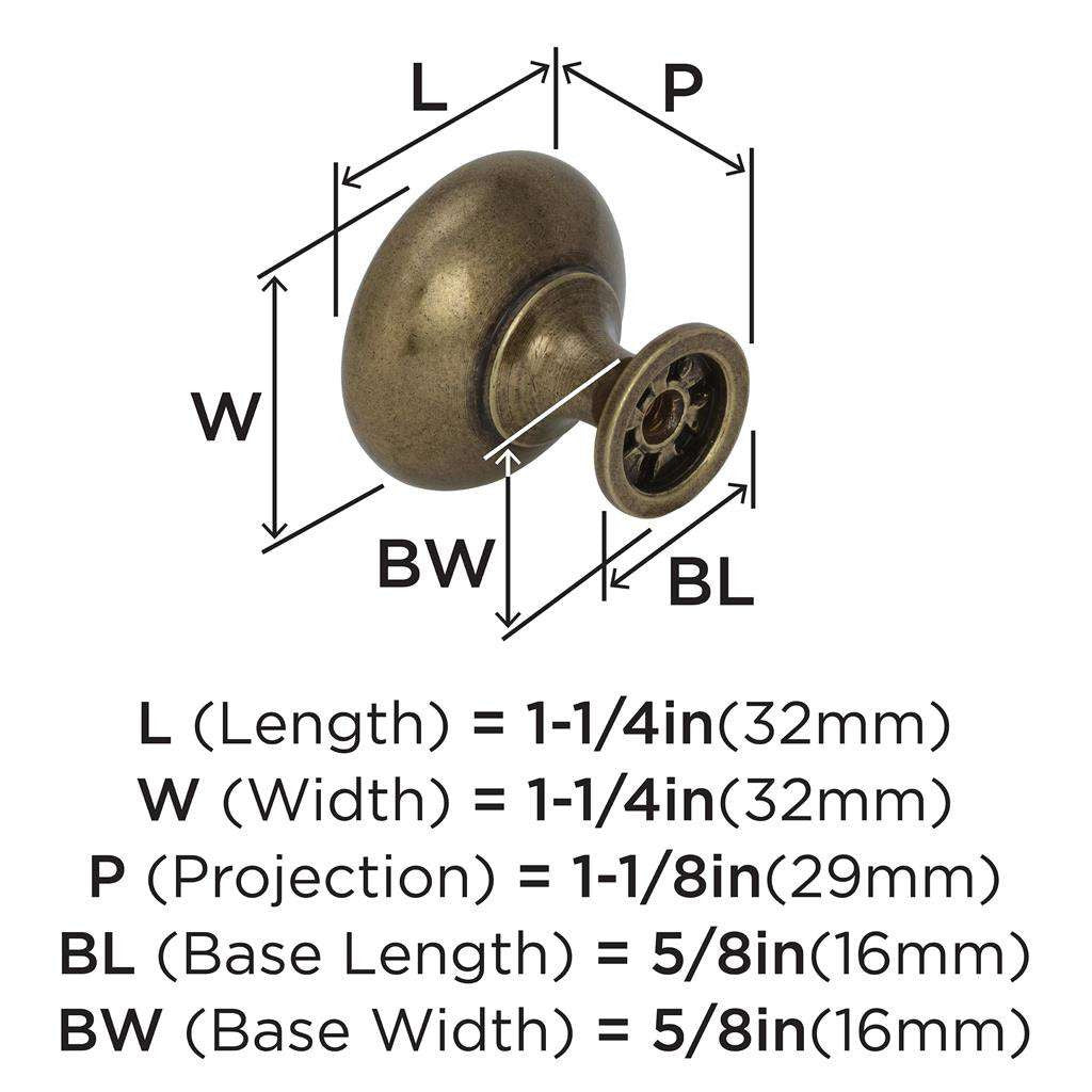 AMEROCK Edona 1-1/4" Diameter Mushroom Cabinet Knob in Burnished Brass BP53005BB Specs