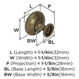AMEROCK Edona 1-1/4" Diameter Mushroom Cabinet Knob in Burnished Brass BP53005BB Specs