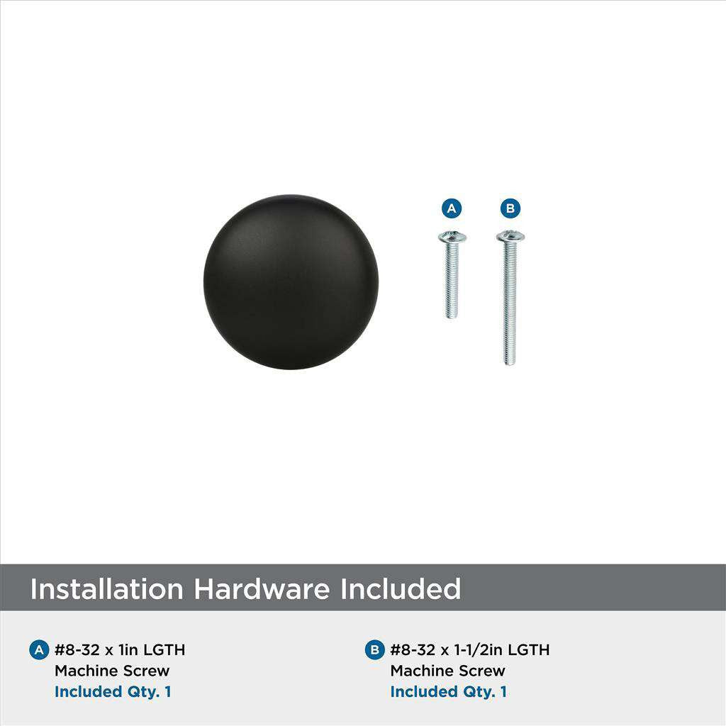 AMEROCK Edona 1-1/4" Diameter Mushroom Cabinet Knob in Flat Black BP53005FB Installation Hardware