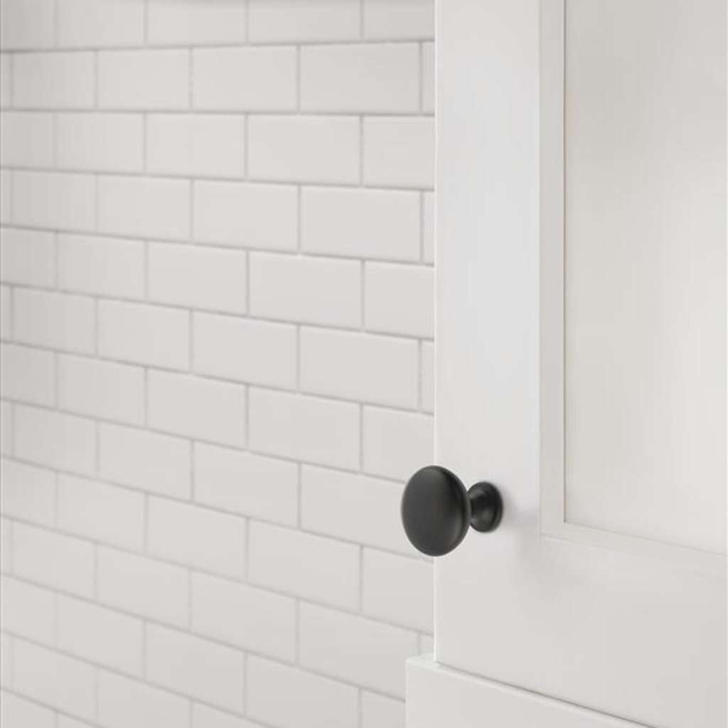 AMEROCK Edona 1-1/4" Diameter Mushroom Cabinet Knob in Flat Black BP53005FB on White