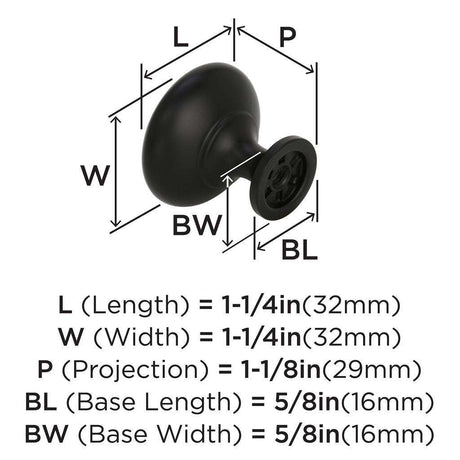 AMEROCK Edona 1-1/4" Diameter Mushroom Cabinet Knob in Flat Black BP53005FB Specs