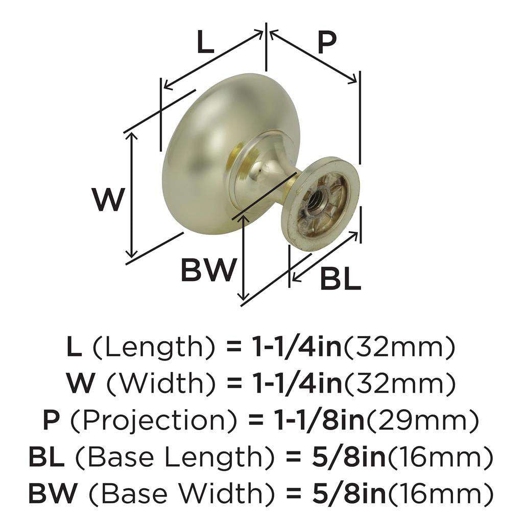 AMEROCK Edona 1-1/4" Diameter Mushroom Cabinet Knob in Polished Brass BP530053 Specs