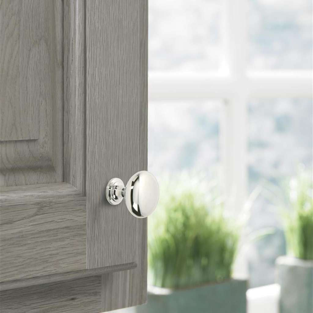 AMEROCK Edona 1-1/4" Diameter Mushroom Cabinet Knob in Polished Chrome BP5300526 on Gray