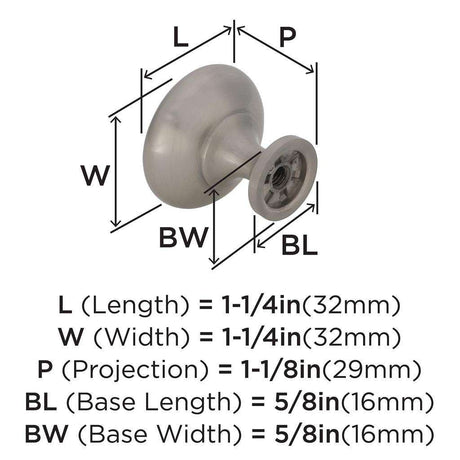 AMEROCK Edona 1-1/4" Diameter Mushroom Cabinet Knob in Satin Nickel BP53005G10 Specs