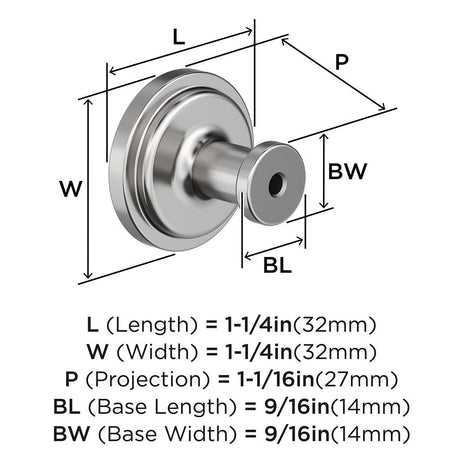AMEROCK Faircrest 1-1/4" Diameter Cabinet Knob in Chrome BP3746026 Specs