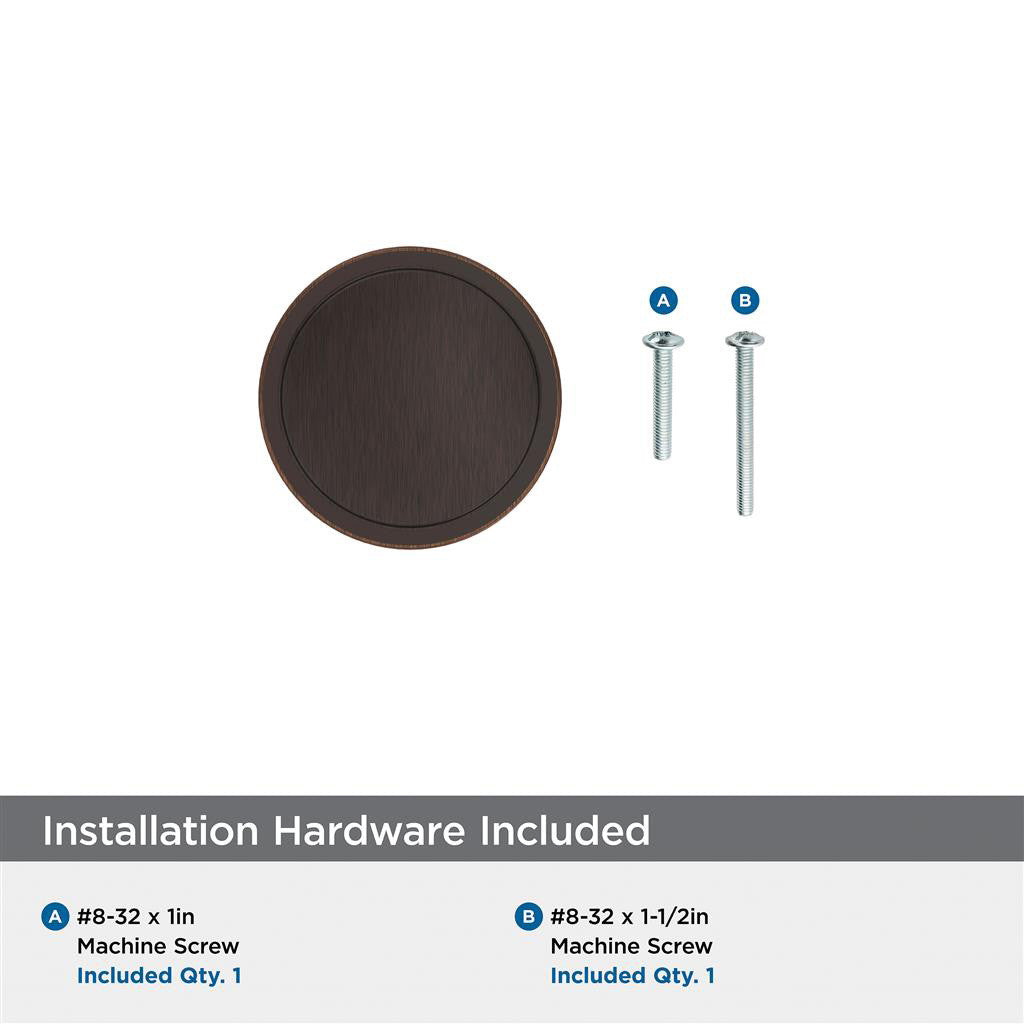 AMEROCK Faircrest 1-1/4" Diameter Cabinet Knob in Oil Rubbed Bronze BP37460ORB Installation Hardware