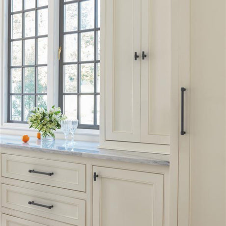 AMEROCK Faircrest 2" Length Wrapped Bar Knob Cabinet Pull in Matte Black BP37461MB on White