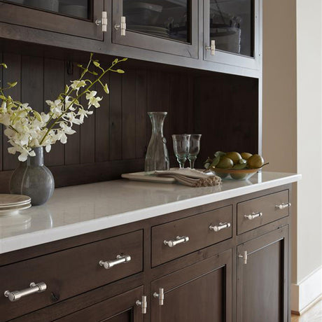 AMEROCK Faircrest 2" Length Wrapped Bar Knob Cabinet Pull in Polished Nickel BP37461PN on Brown