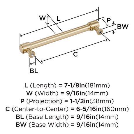 AMEROCK Faircrest Wrapped Bar Handle Pulls in Golden Champagne 160mm BP347465BBZ Specs