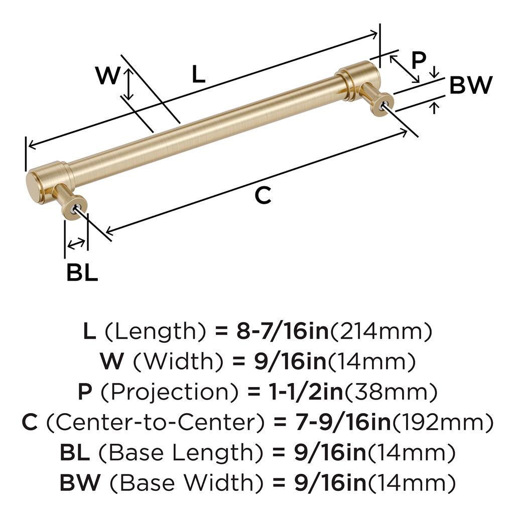 AMEROCK Faircrest Wrapped Bar Handle Pulls in Golden Champagne 192mm BP347466BBZ Specs