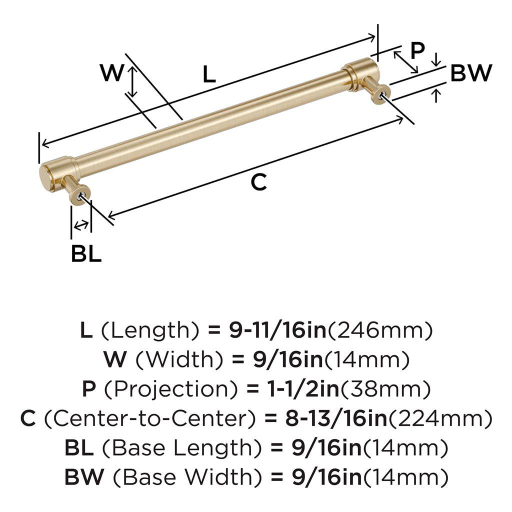 AMEROCK Faircrest Wrapped Bar Handle Pulls in Golden Champagne 224mm BP347467BBZ Specs