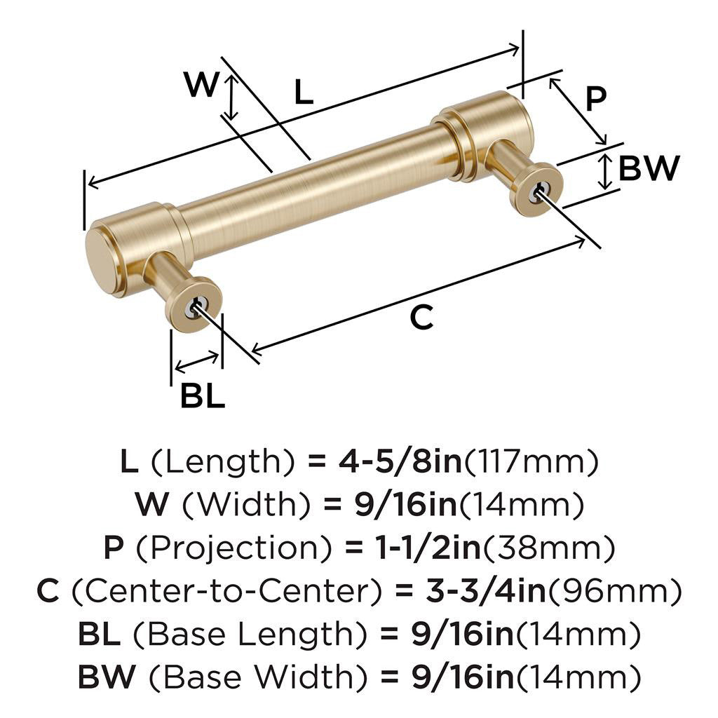AMEROCK Faircrest Wrapped Bar Handle Pulls in Golden Champagne 96mm BP347463BBZ Specs
