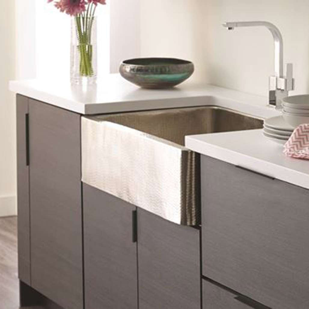 Main View of Black Edge Pulls in Dark Kitchen from Amerock