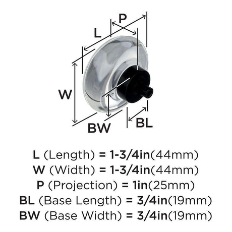 AMEROCK Glacio 1-3/4" Diameter Glass Cabinet Knob in Clear and Black Bronze BP36652CBBR Specs