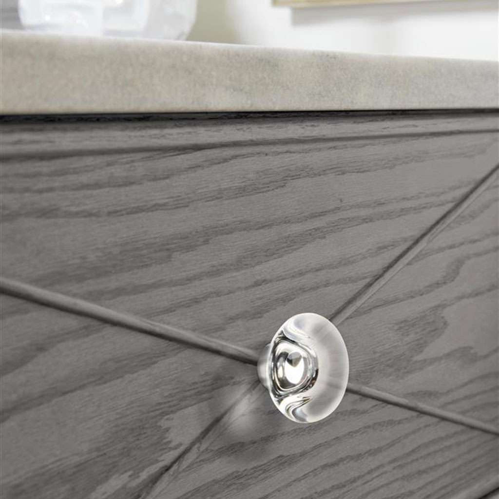 AMEROCK Glacio 1-3/4" Diameter Glass Cabinet Knob in Clear and Chrome BP36652C26 on Gray