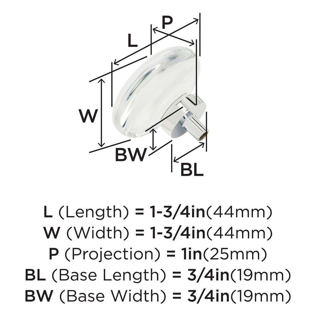 AMEROCK Glacio 1-3/4" Diameter Glass Cabinet Knob in Clear and Chrome BP36652C26 Specs