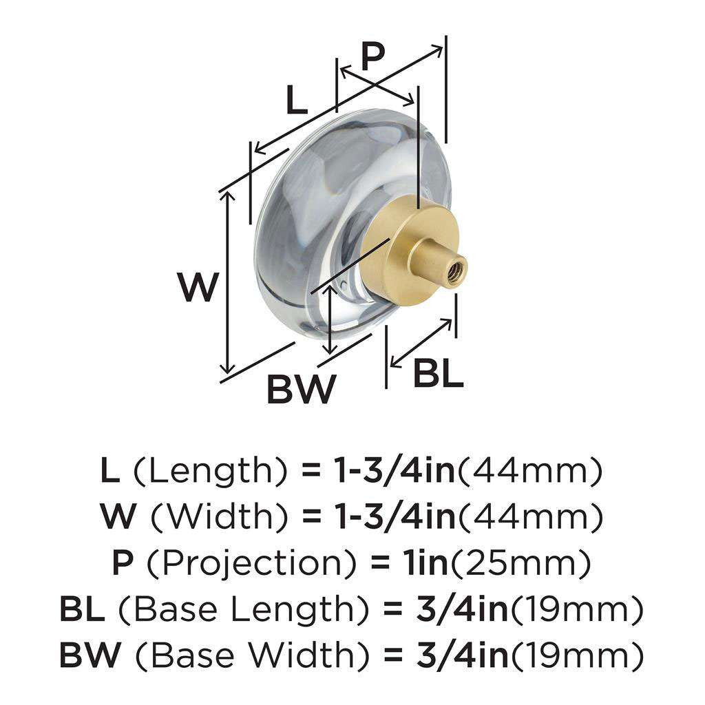 AMEROCK Glacio 1-3/4" Diameter Glass Cabinet Knob in Clear and Golden Champagne BP36652CG10 Specs