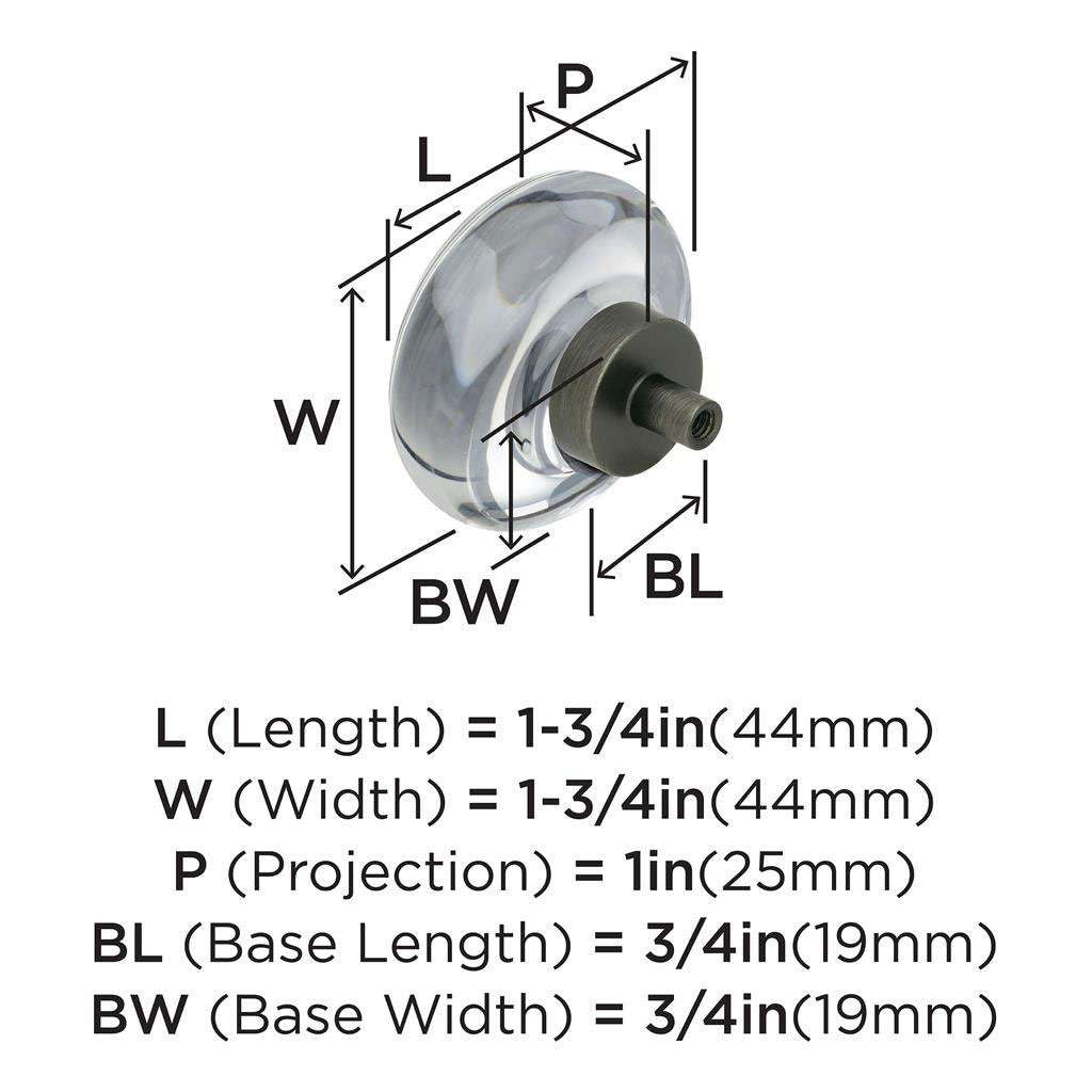 AMEROCK Glacio 1-3/4" Diameter Glass Cabinet Knob in Clear and Gunmetal BP36652CGM Specs