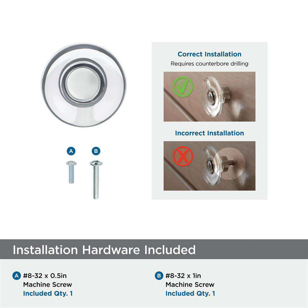 AMEROCK Glacio 1-3/4" Diameter Glass Cabinet Knob in Clear and Oil Rubbed Bronze BP36652CORB Installation Hardware