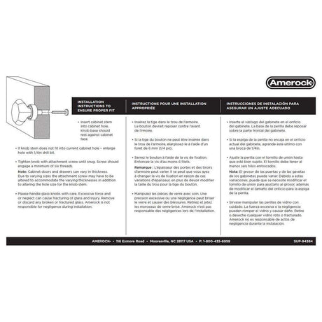 AMEROCK Glacio 1-3/4" Diameter Glass Cabinet Knob in Clear and Oil Rubbed Bronze BP36652CORB Instructions