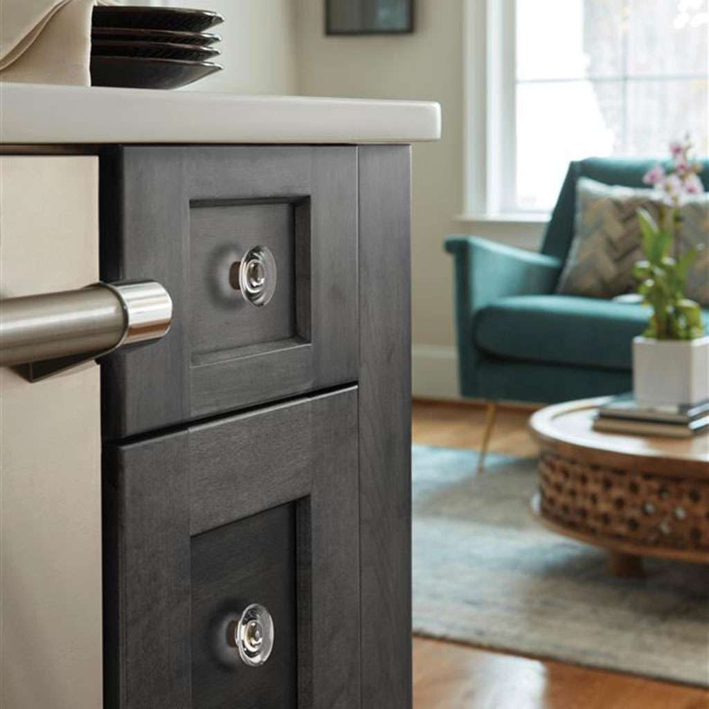 AMEROCK Glacio 1-3/4" Diameter Glass Cabinet Knob in Clear and Oil Rubbed Bronze BP36652CORB on Gray