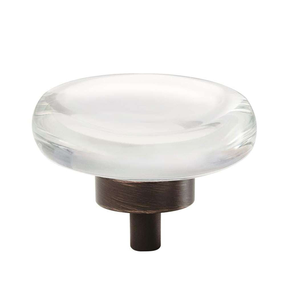 AMEROCK Glacio 1-3/4" Diameter Glass Cabinet Knob in Clear and Oil Rubbed Bronze BP36652CORB