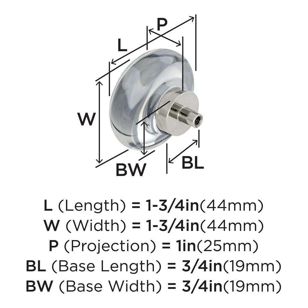 AMEROCK Glacio 1-3/4" Diameter Glass Cabinet Knob in Clear and Polished Nickel BP36652CPN Specs