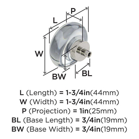 AMEROCK Glacio 1-3/4" Diameter Glass Cabinet Knob in Clear and Polished Nickel BP36652CPN Specs