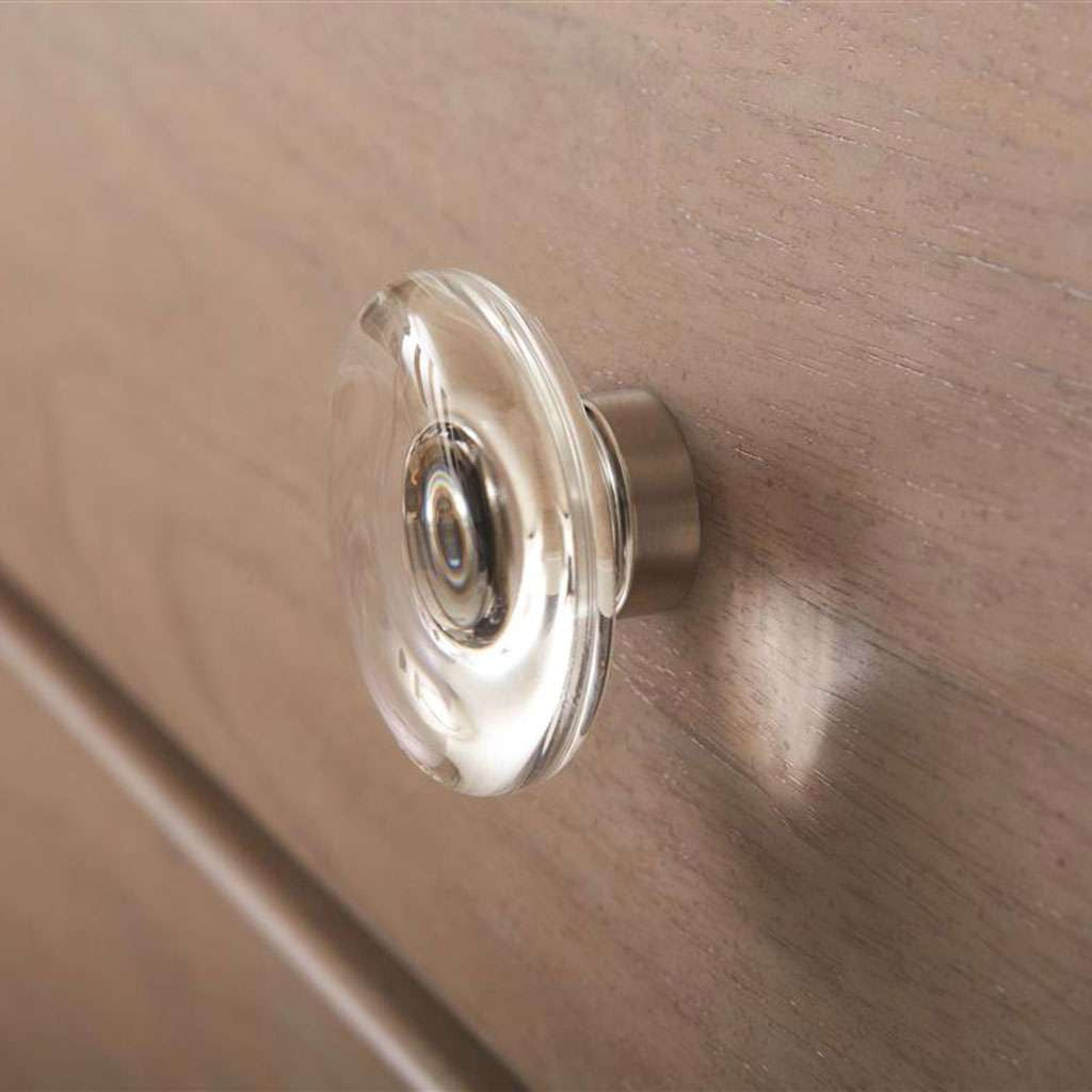 AMEROCK Glacio 1-3/4" Diameter Glass Cabinet Knob in Clear and Satin Nickel BP36652CG10 Mounted