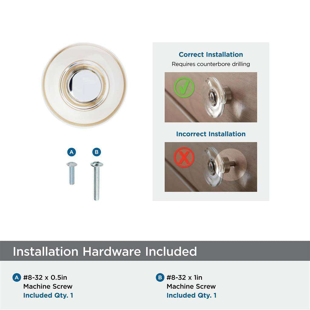 AMEROCK Glacio 1-3/4" Diameter Glass Cabinet Knob in Clear and Champagne Bronze BP36652C26 Installation Hardware