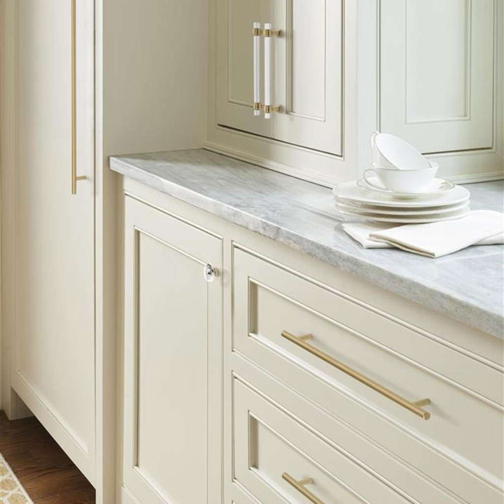 AMEROCK Glacio 1-3/4" Diameter Glass Cabinet Knob in Clear and Champagne Bronze BP36652C26 on Cream