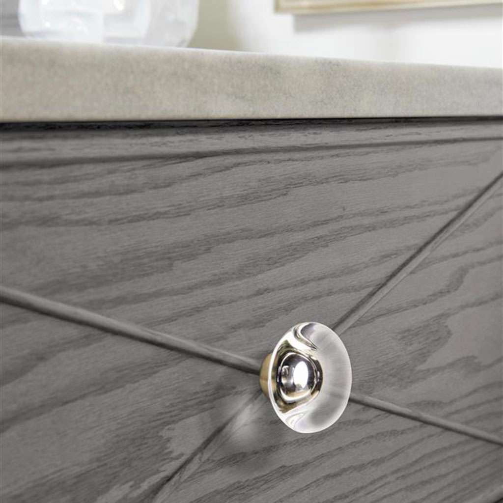 AMEROCK Glacio 1-3/4" Diameter Glass Cabinet Knob in Clear and Champagne Bronze BP36652C26 on Gray