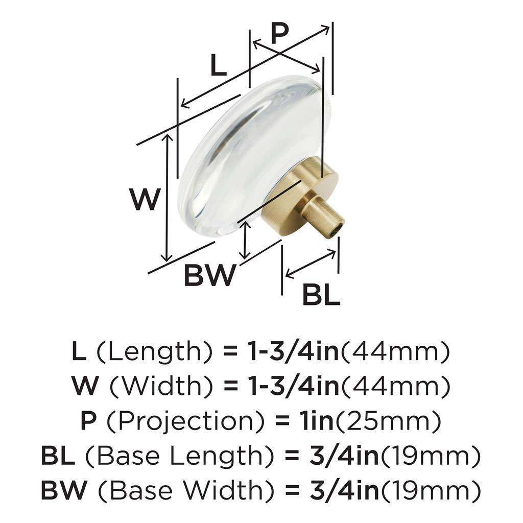 AMEROCK Glacio 1-3/4" Diameter Glass Cabinet Knob in Clear and Champagne Bronze BP36652C26 Specs