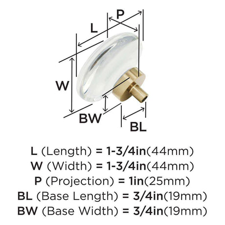 AMEROCK Glacio 1-3/4" Diameter Glass Cabinet Knob in Clear and Champagne Bronze BP36652C26 Specs