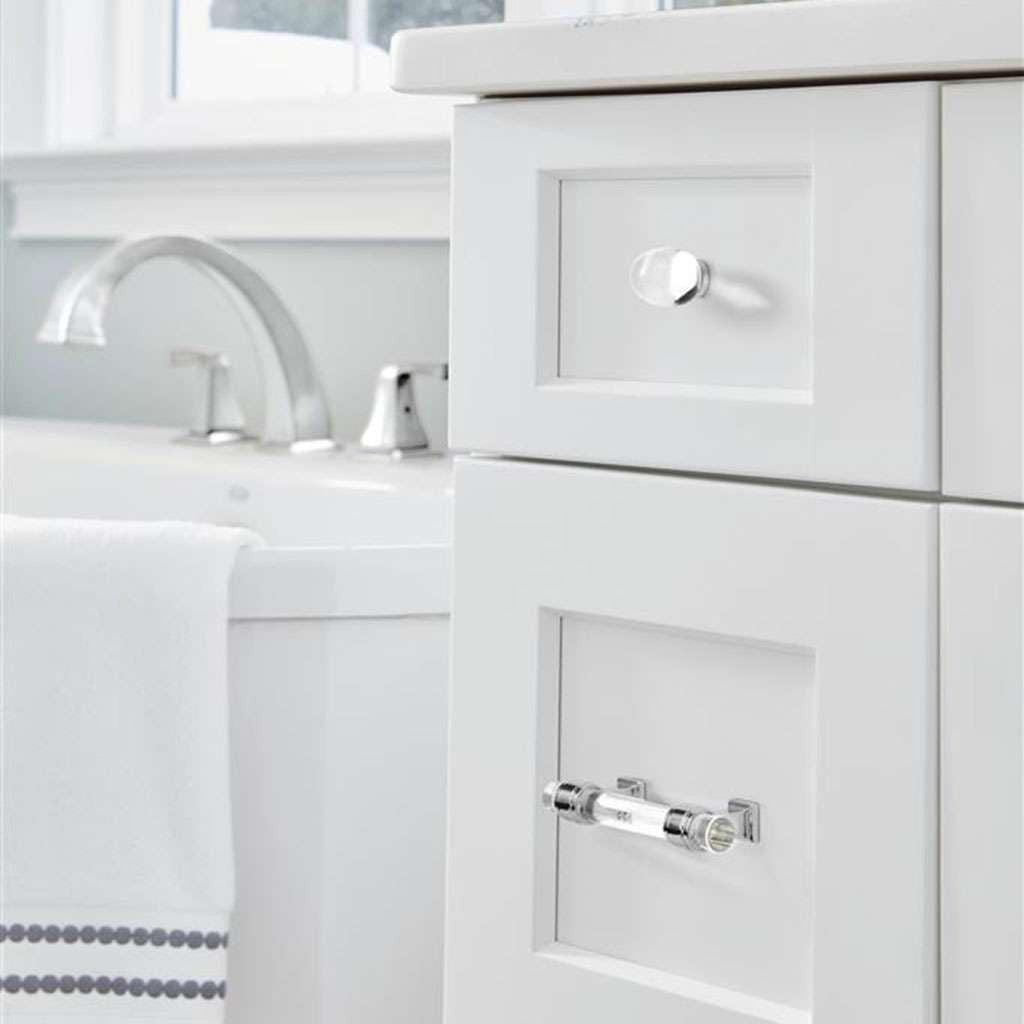 AMEROCK Glacio 1-3/4" Length Glass Oval Cabinet Knob in Chrome and Clear BP36651C26 on White