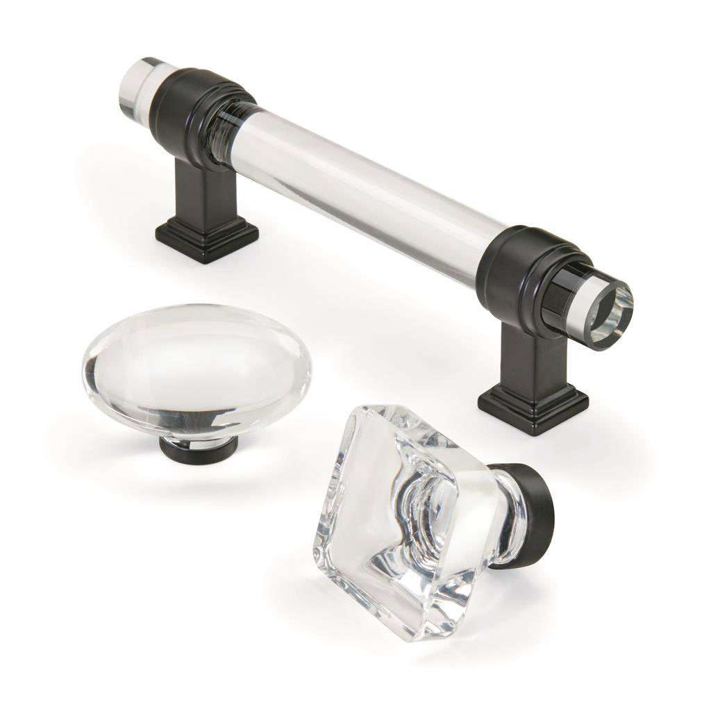 AMEROCK Glacio 1-3/4" Length Glass Oval Cabinet Knob in Clear and Black Bronze BP36651CBBR Collection