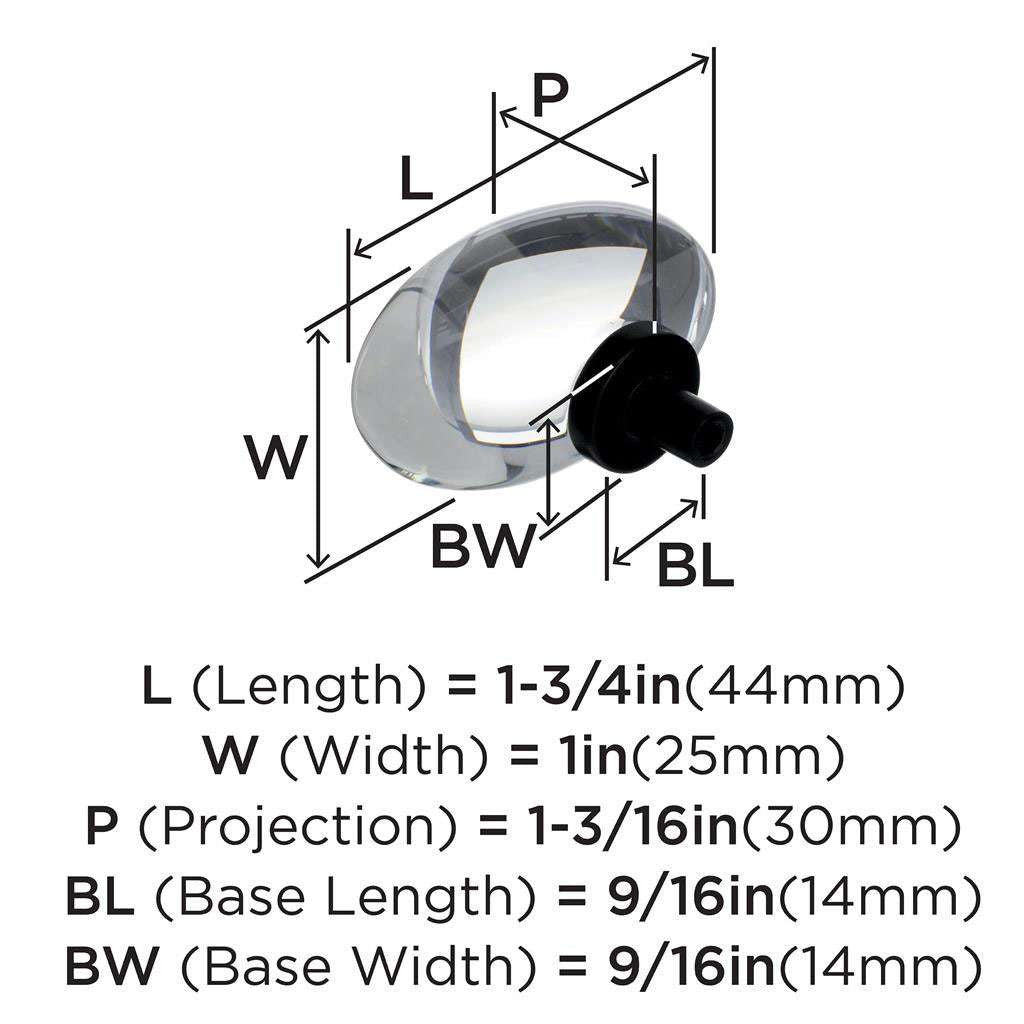AMEROCK Glacio 1-3/4" Length Glass Oval Cabinet Knob in Clear and Black Bronze BP36651CBBR Specs