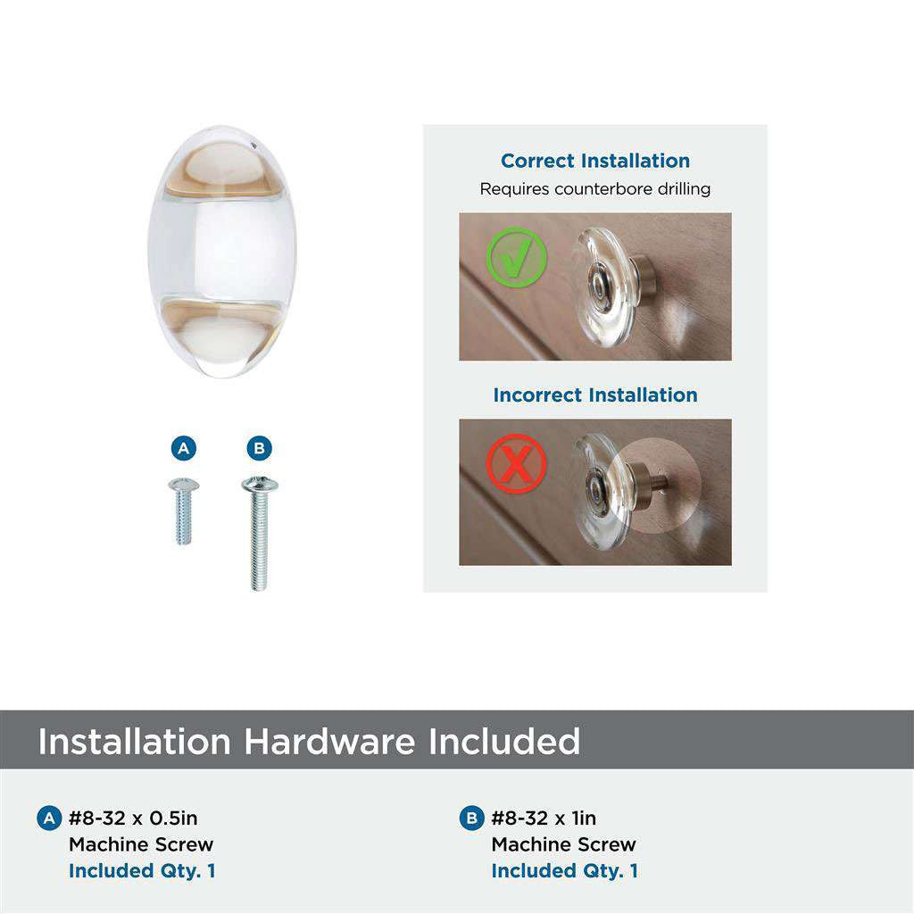 AMEROCK Glacio 1-3/4" Length Glass Oval Cabinet Knob in Clear and Champagne Bronze BP36651CCZ Installation Hardware