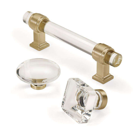 AMEROCK Glacio 1-3/4" Length Glass Oval Cabinet Knob in Clear and Golden Champagne BP36651CBBZ Collection