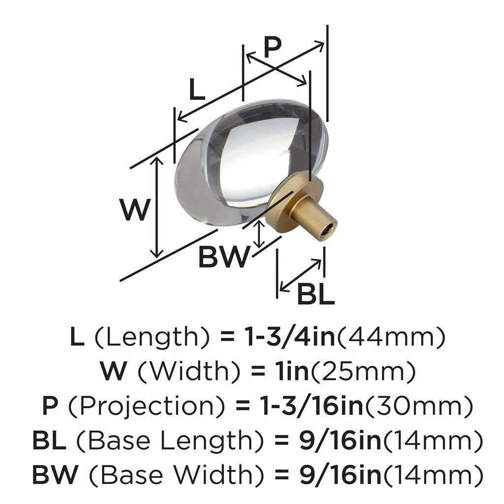 AMEROCK Glacio 1-3/4" Length Glass Oval Cabinet Knob in Clear and Golden Champagne BP36651CBBZ Specs