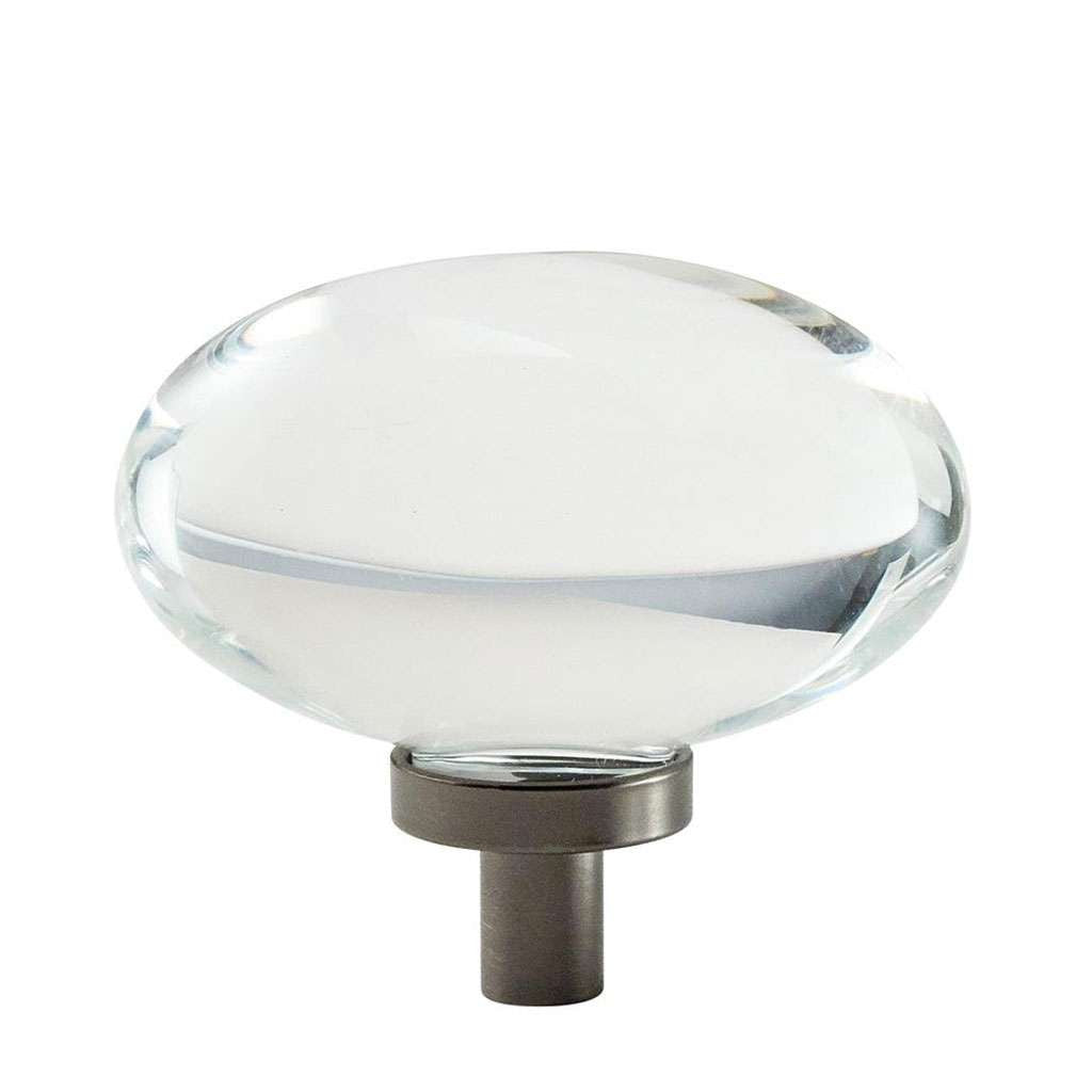 AMEROCK Glacio 1-3/4" Length Glass Oval Cabinet Knob in Clear and Gunmetal BP36651CGM