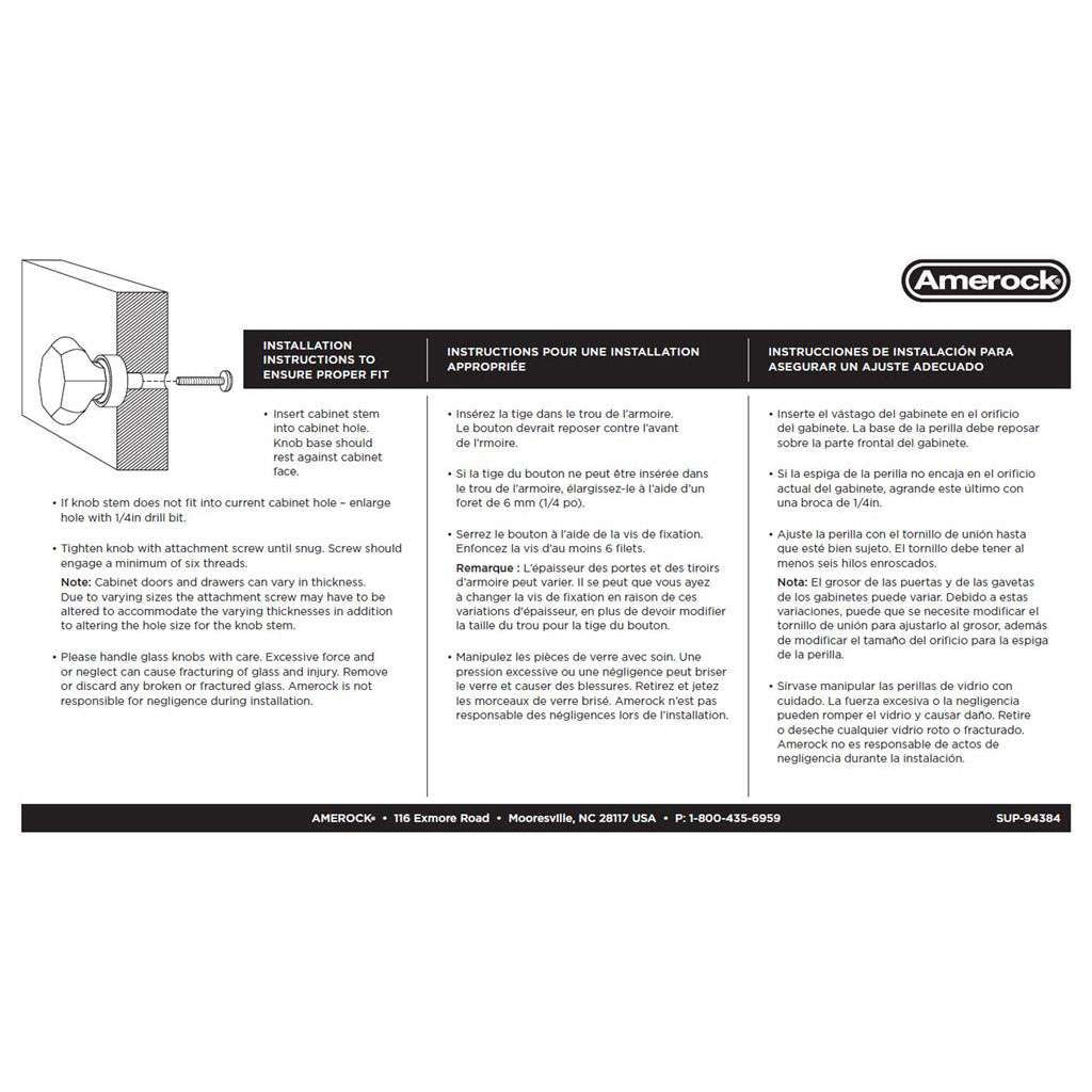 AMEROCK Glacio 1-3/4" Length Glass Oval Cabinet Knob in Clear and Oil Rubbed Bronze BP36651CORB Instructions