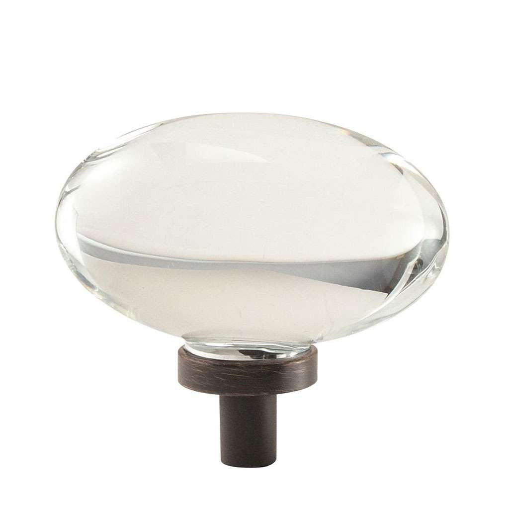 AMEROCK Glacio 1-3/4" Length Glass Oval Cabinet Knob in Clear and Oil Rubbed Bronze BP36651CORB