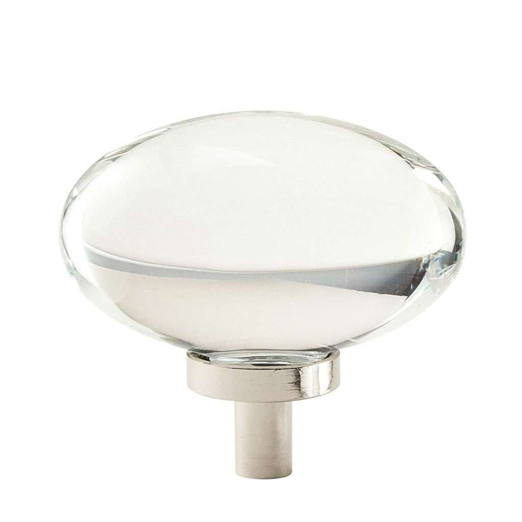 AMEROCK Glacio 1-3/4" Length Glass Oval Cabinet Knob in Clear and Polished Nickel BP36651CPN