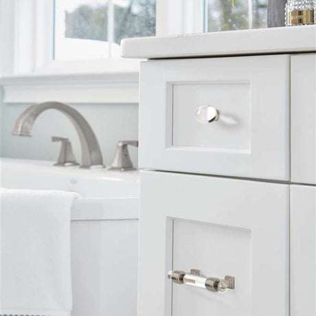 AMEROCK Glacio 1-3/4" Length Glass Oval Cabinet Knob in Clear and Satin Nickel BP36651CG10 on White