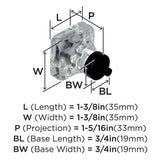 AMEROCK Glacio 1-3/8" Length Glass Square Cabinet Knob in Clear and Black Bronze BP36651CBBR Specs