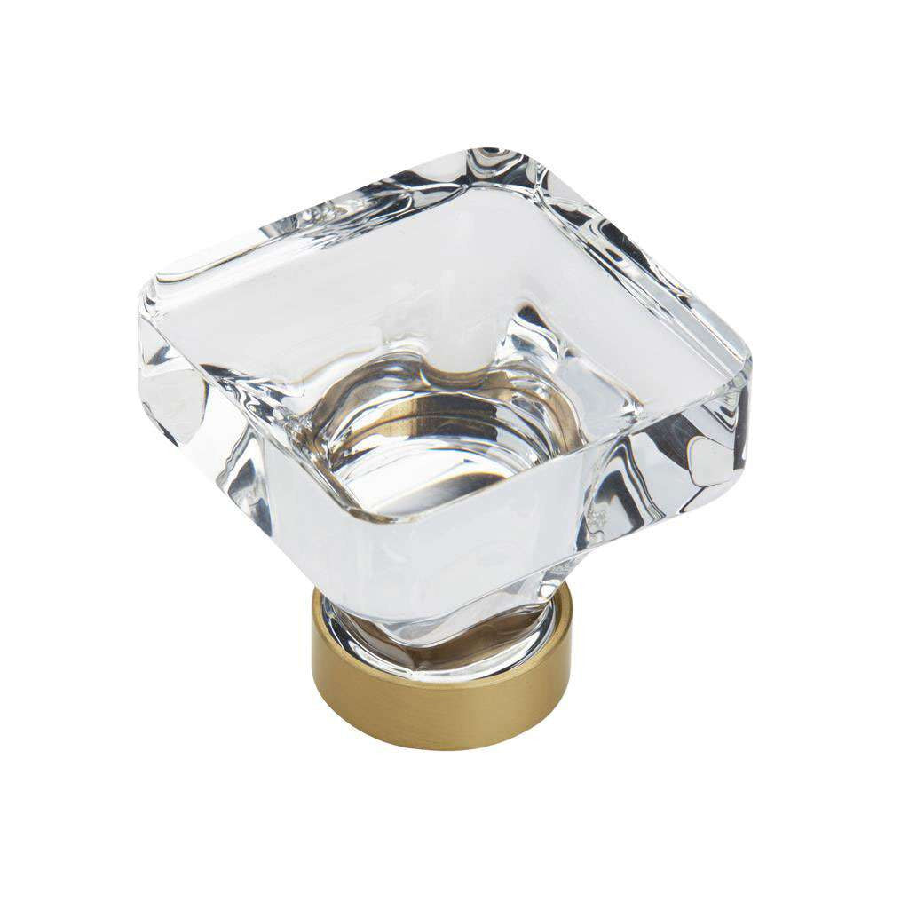 AMEROCK Glacio 1-3/8" Length Glass Square Cabinet Knob in Clear and Champagne Bronze BP36653CCZ