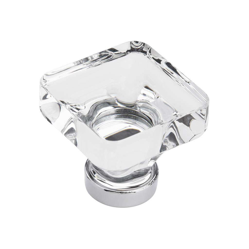 AMEROCK Glacio 1-3/8" Length Glass Square Cabinet Knob in Clear and Chrome BP36651C26