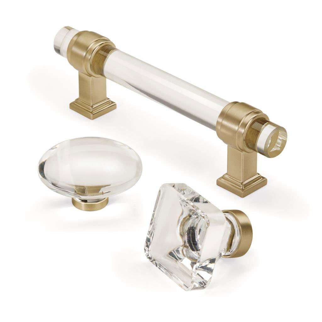 AMEROCK Glacio 1-3/8" Length Glass Square Cabinet Knob in Clear and Golden Champagne BP36653CBBZ Collection