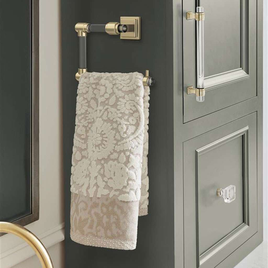 AMEROCK Glacio 1-3/8" Length Glass Square Cabinet Knob in Clear and Golden Champagne BP36653CBBZ on Green